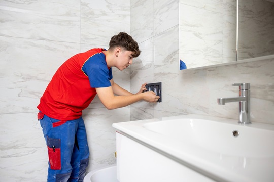 Ein Sanitärinstallateur montiert eine Spühlung