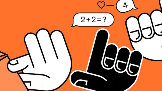 Oranges Bild mit weissen Icons