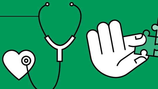 Grünes Bild mit weissen Icons