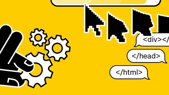 Gelbes Bild mit weissen Icons